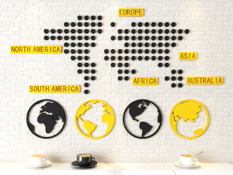 Modern World Map Wall Decorations Coffee Combo