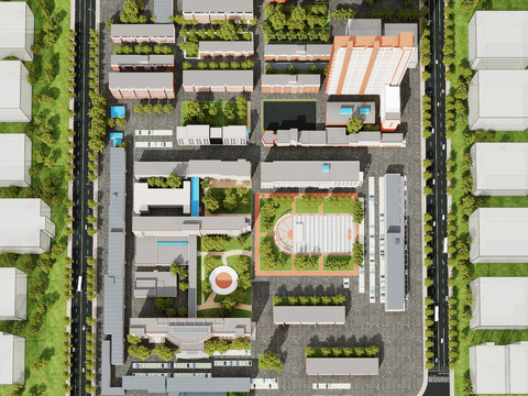 A bird's-eye view of the streets and roads in modern residential areas