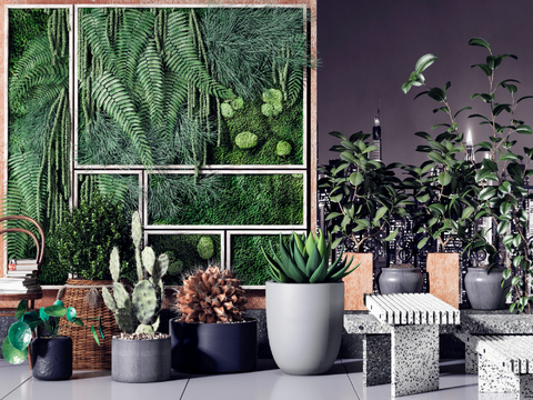 Modern potted plant green plant wall combination