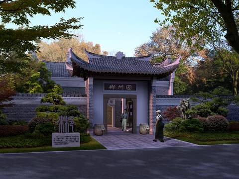 Neo-Chinese Style Chenzhou garden door landscape psd