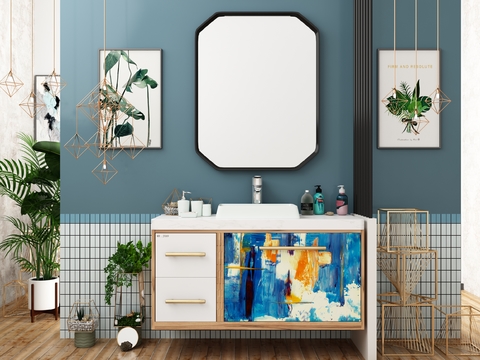 Nordic Solid Wood Bathroom Cabinet Washstand