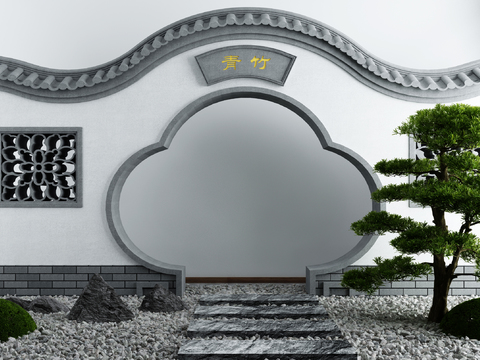 New Chinese Pine Moon Door Landscape Sick