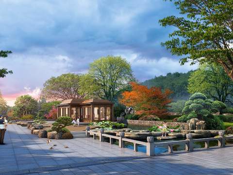 Neo-Chinese Style garden landscape psd