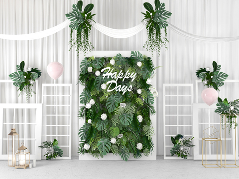 Nordic Wedding Green Plant Wall Photo Area