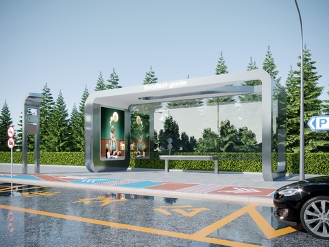 Modern Bus Station Waiting Booth