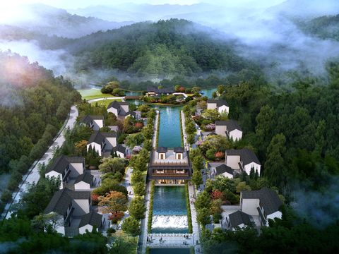 new chinese residential building bird's eye view psd