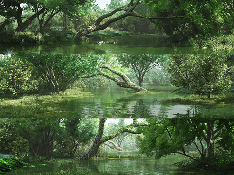 Natural landscape of modern original ecological wetland