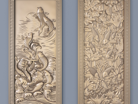 Chinese lotus carp relief