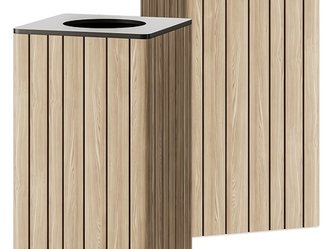 Modern outdoor wooden trash can