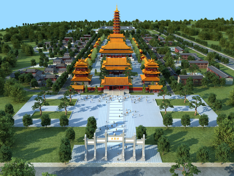 Aerial View of New Chinese Ancient Temple