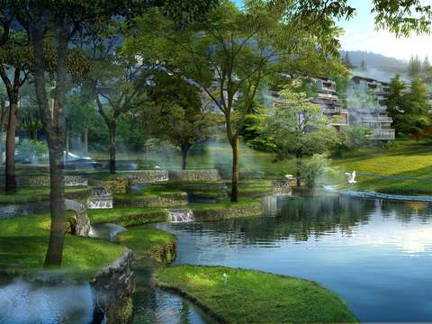 Neo-Chinese Style wetland landscape psd