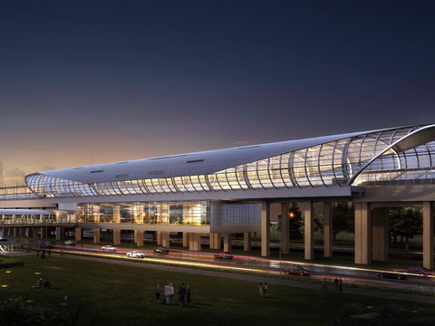 Night view of subway station of modern light rail station