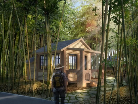 modern bamboo forest building appearance psd