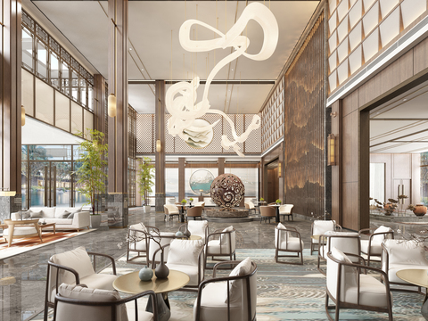 Neo-Chinese Style Affordable Luxury Style Hotel Lobby