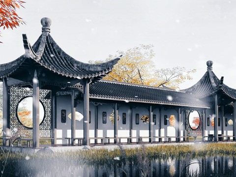 Chinese-style Ancient Promenade Landscape Pavilion