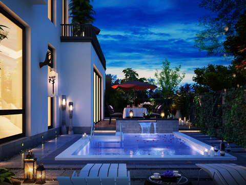 Modern courtyard garden night view