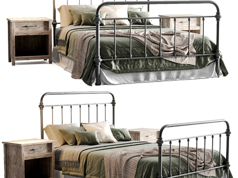 Industrial-style wrought iron double bed