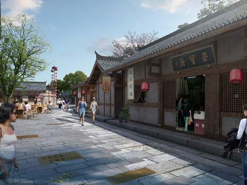 Chinese pedestrian street psd