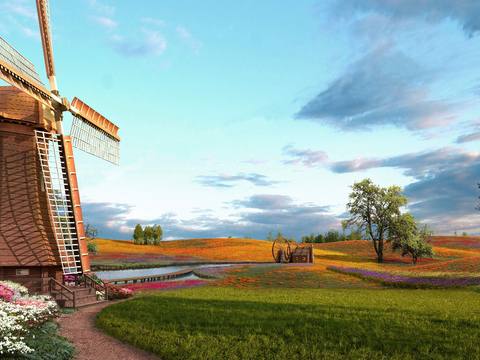 modern park windmill landscape psd