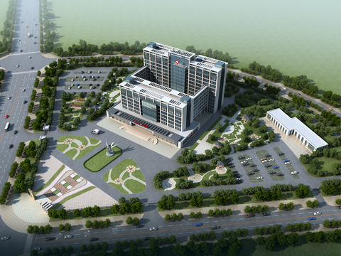 A bird's eye view of a modern hospital