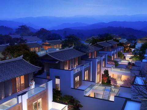 chinese villa area night scene psd