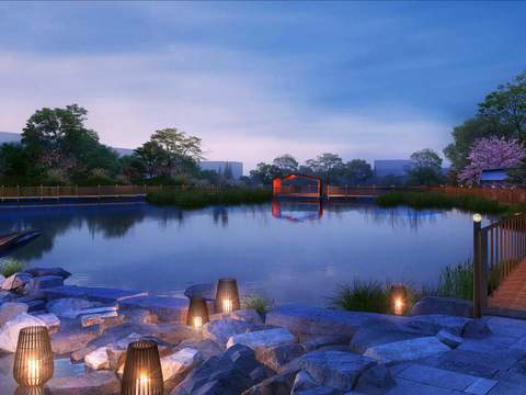 modern wetland garden night landscape psd