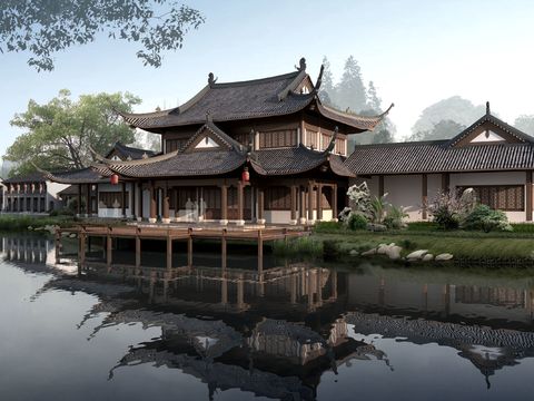 Chinese Chinese Ancient Architecture appearance psd