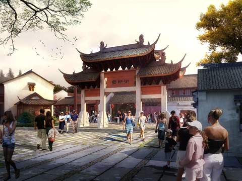 Chinese style ancient town street landscape psd