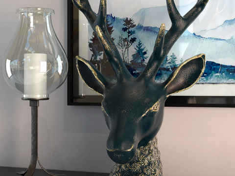 Modern bronze deer head sculpture