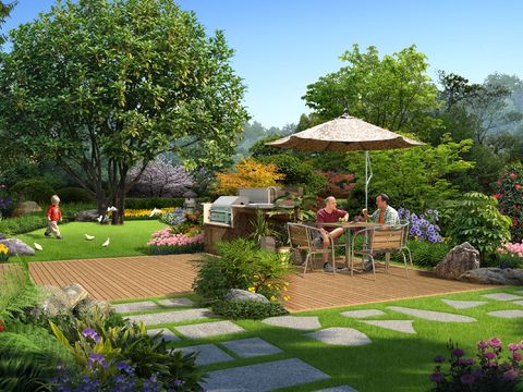 modern villa courtyard garden landscape psd