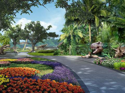 Modern Dinosaur Sculpture Park Landscape psd