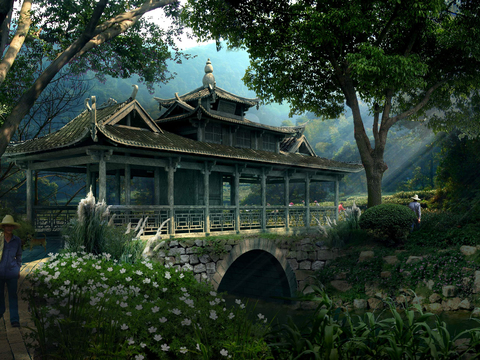 Neo-Chinese Style forest jungle landscape psd