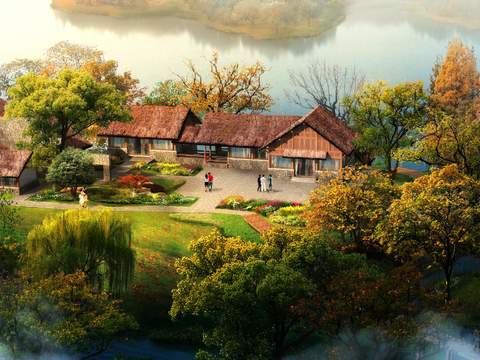 Modern country house landscape psd