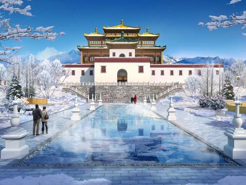 Chinese style snow scene Forbidden City architectural appearance psd