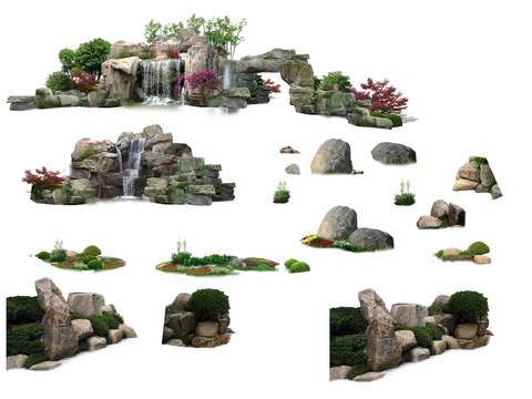 rockery flowing water fountain waterfall psd