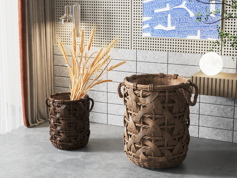 Wabi-sabi Style Rattan Flower Basket Dirty Clothes Basket