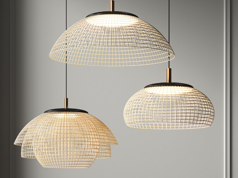 Quiet bamboo grid hemisphere chandelier