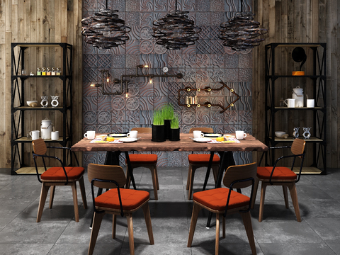 Industrial-style dining table and chair decorative rack combination