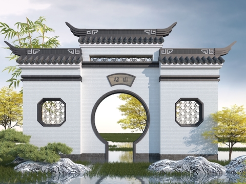 Neo-Chinese Style Moon Cave Door Landscape Wall