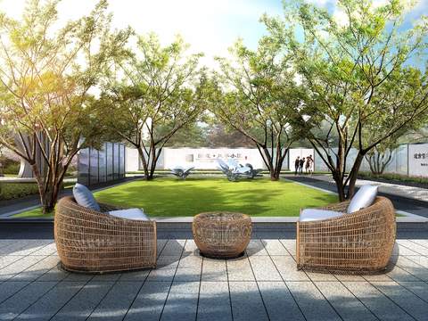 modern community park rattan table and chair rest area psd