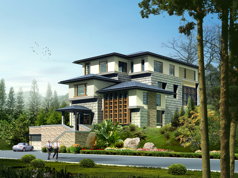 Modern detached villa exterior psd