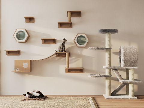 Cream Style Cat Climbing Rack Cat Nest