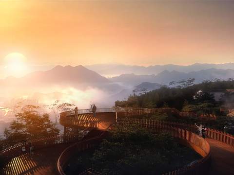 Chinese style bridge landscape psd