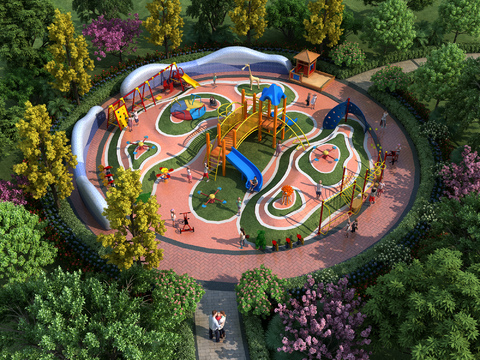 Modern garden children's playground bird's eye view