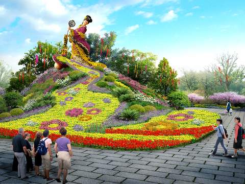 new chinese plant sculpture flower bed landscape psd