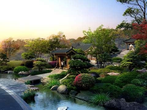 Neo-Chinese Style garden landscape psd