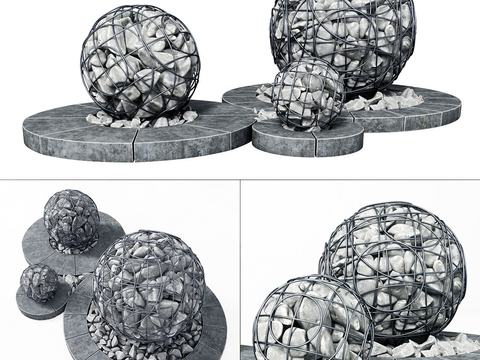 Modern pebble sculpture gardening sketch