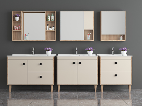 Modern solid wood bathroom cabinet wash table combination