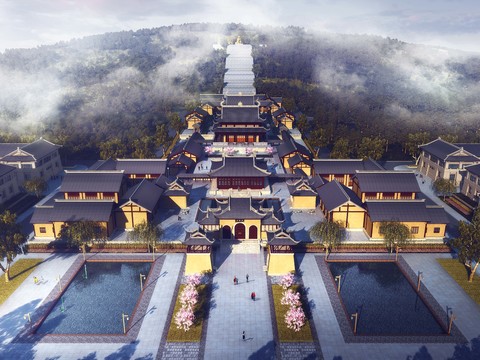 Aerial View of New Chinese Ancient Temple