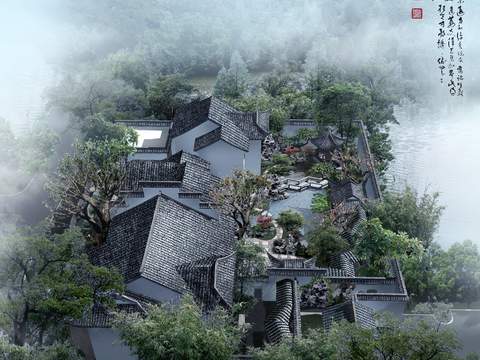 chinese garden landscape psd